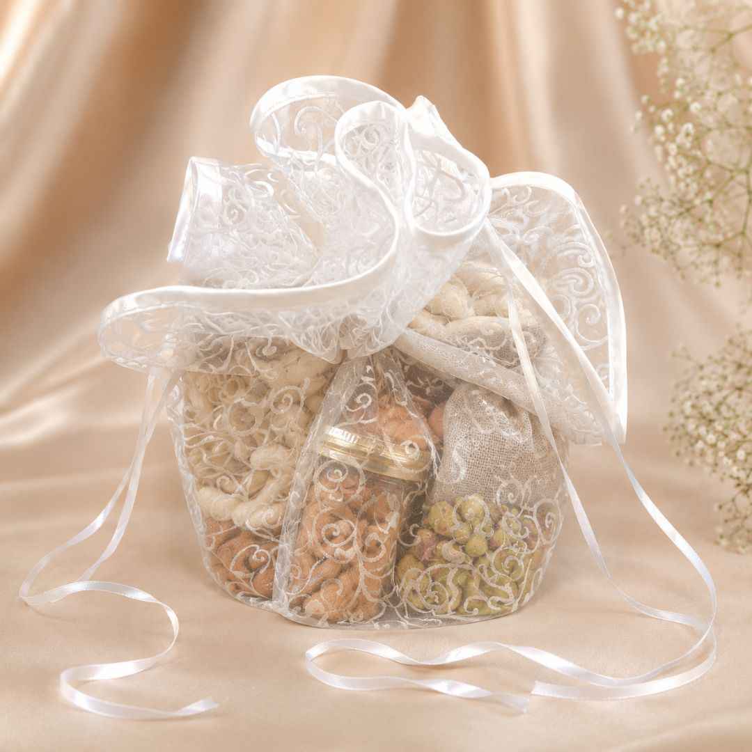 White Organza Potli Gift Bag Pack of 5