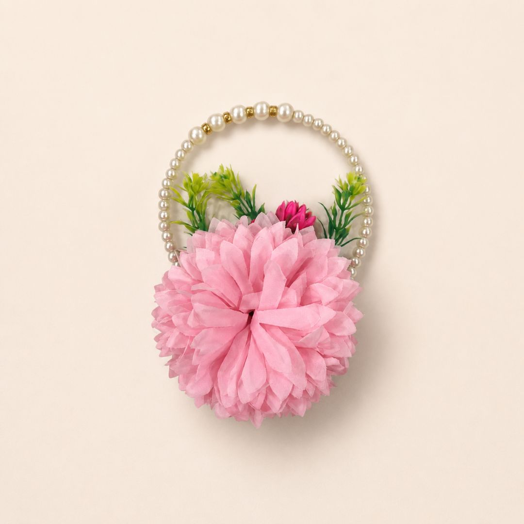 Set of 5 Pink Pearl Handle Floral Decorative Accessories for Hamper & Trousseau Packing