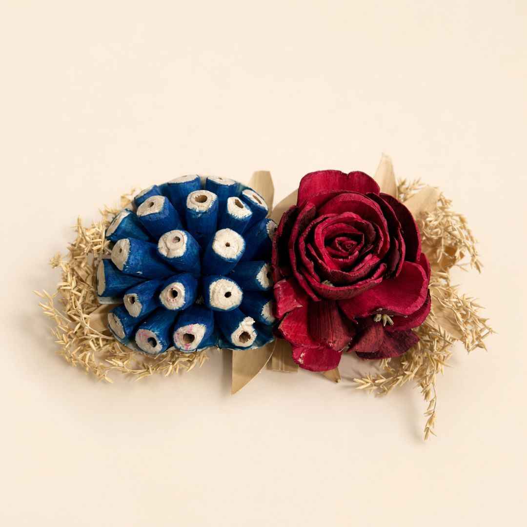 Set of 5 Blue & Red Floral Decorative Accessories for Hamper & Trousseau Packing