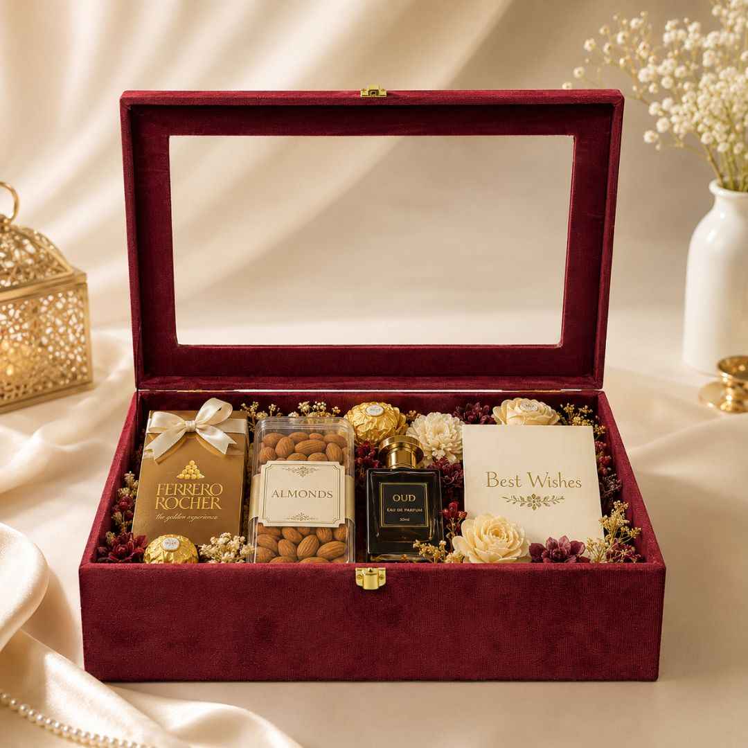 Maroon Transparent Lid Gift Box with Golden Latch