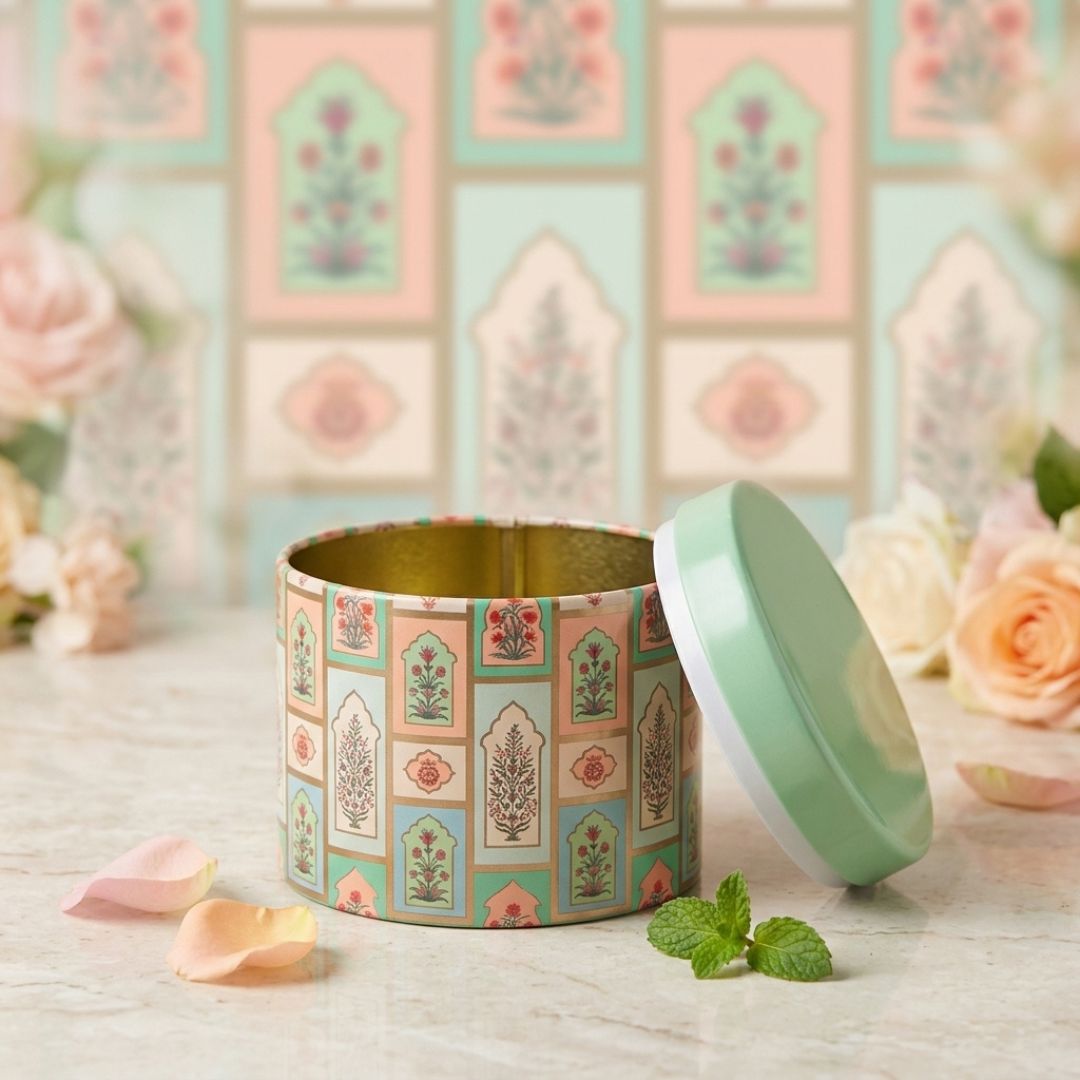 Pack of 6 Pastel Floral Printed Metal Tin Box with Lid – Premium Gift & Dry Fruit Packaging Box