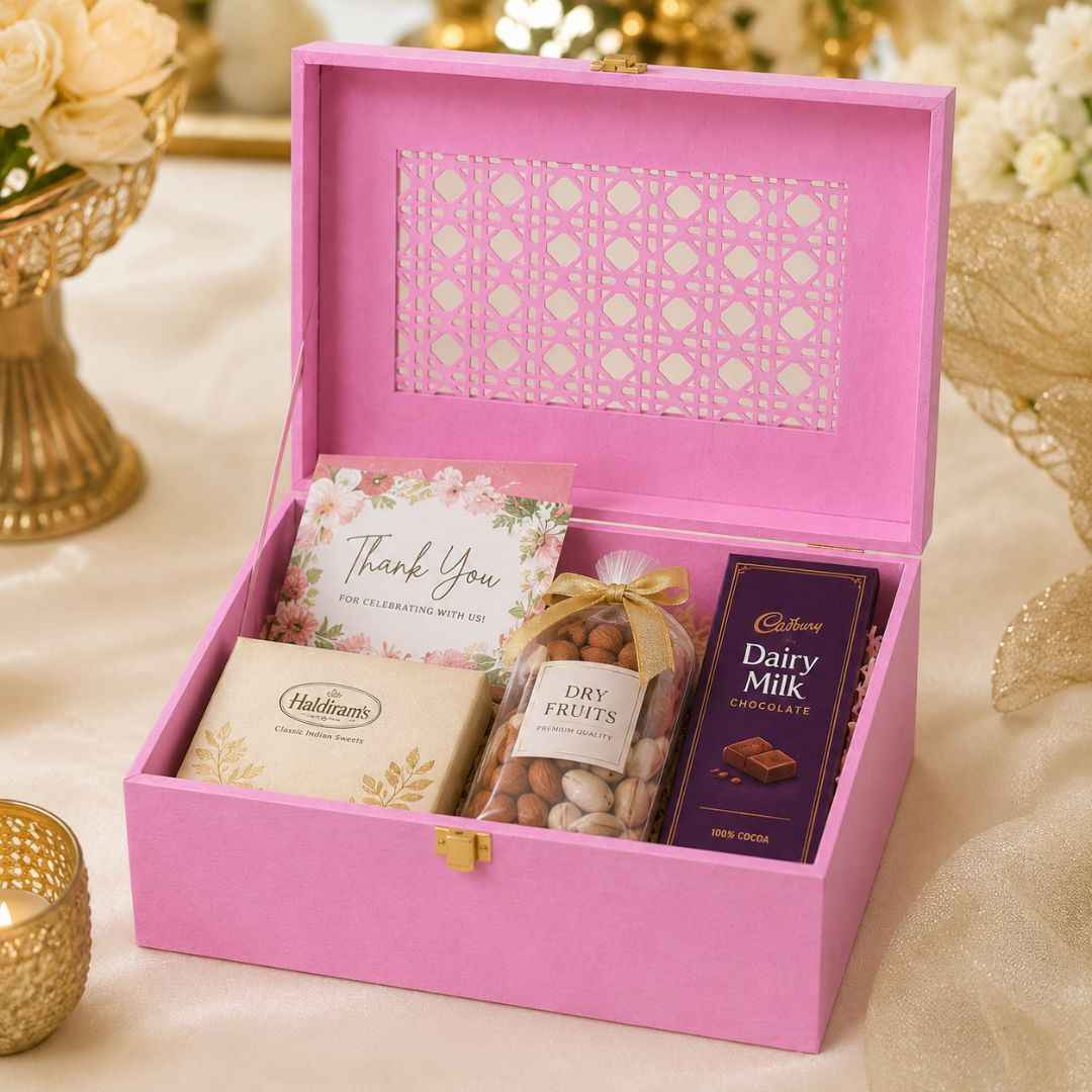 Pastel Pink Laser Cut Gift Box with Golden Latch