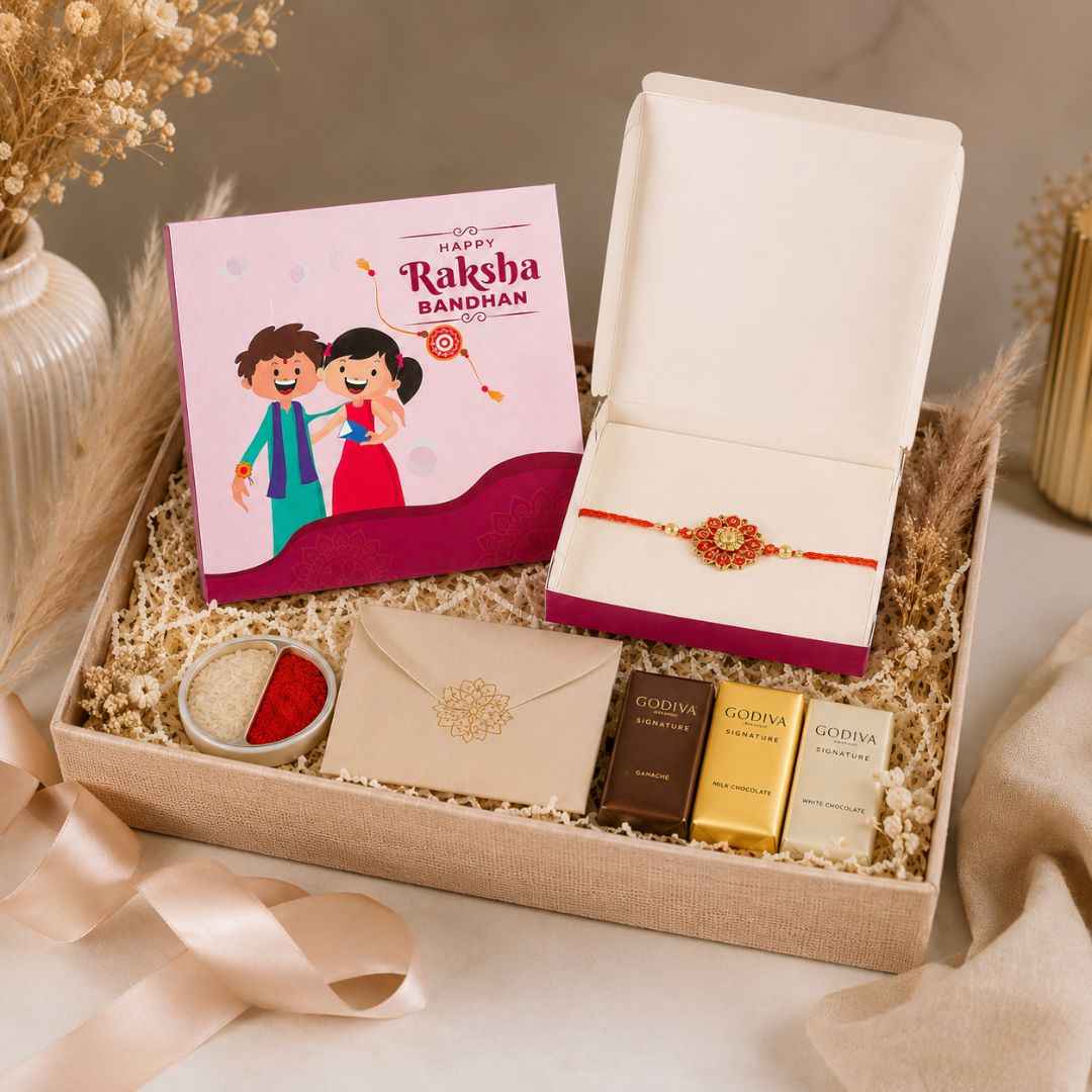 Pink Happy Raksha Bandhan Rakhi Gift Box Pack of 10