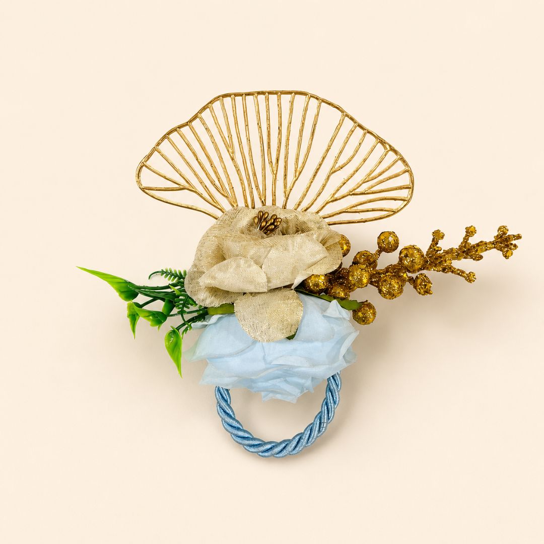Set of 5 Blue & Gold Floral Decorative Accessories for Hamper & Trousseau Packing