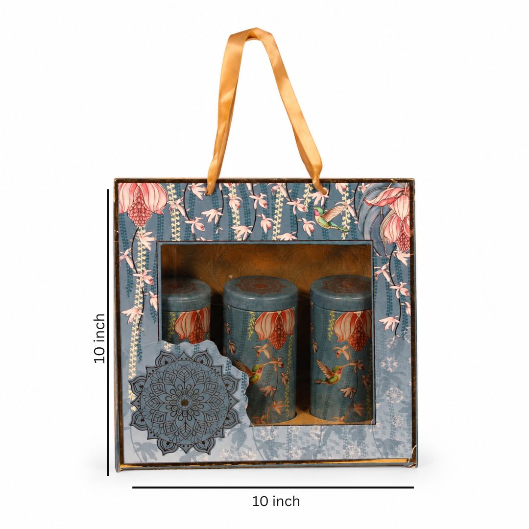 Blue Dry-Fruit Hamper Box 3 Tins For Gift Hamper & Diwali Hamper