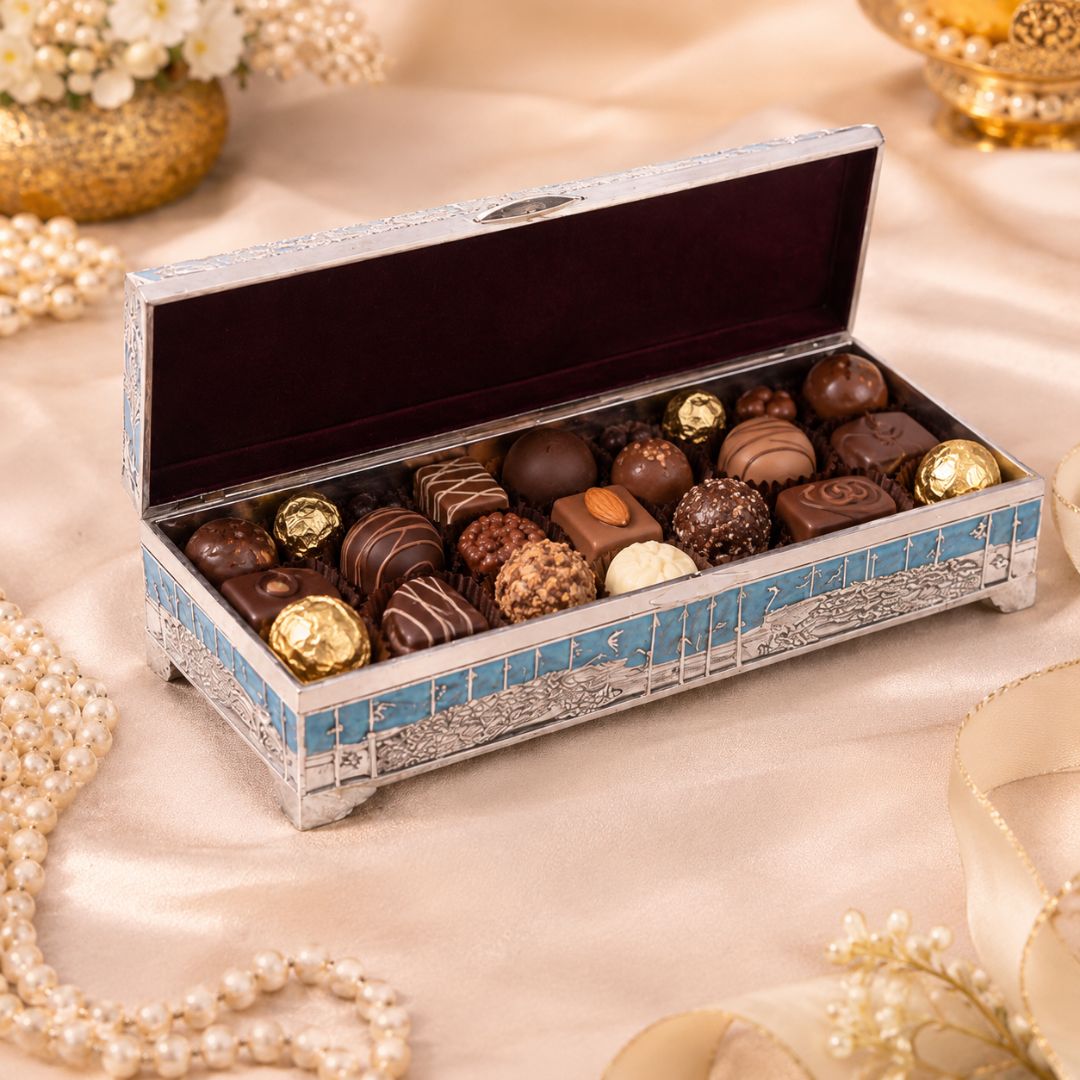Premium German Silver Peacock Dry Fruit Box with Blue Enamel Finish (9 x 3.5 x 2 Inch)
