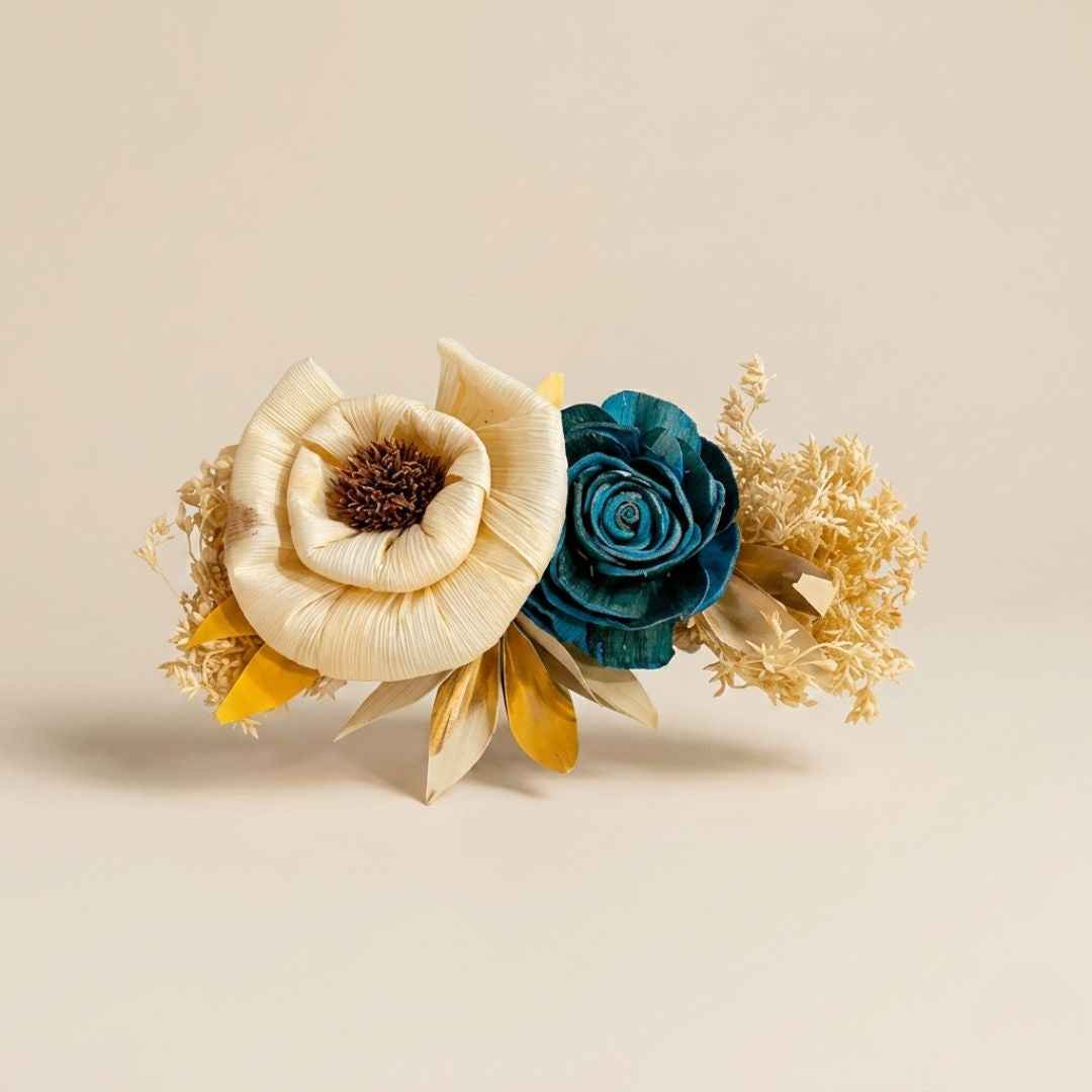Set of 5 Cream & Teal Floral Decorative Accessories for Hamper & Trousseau Packing