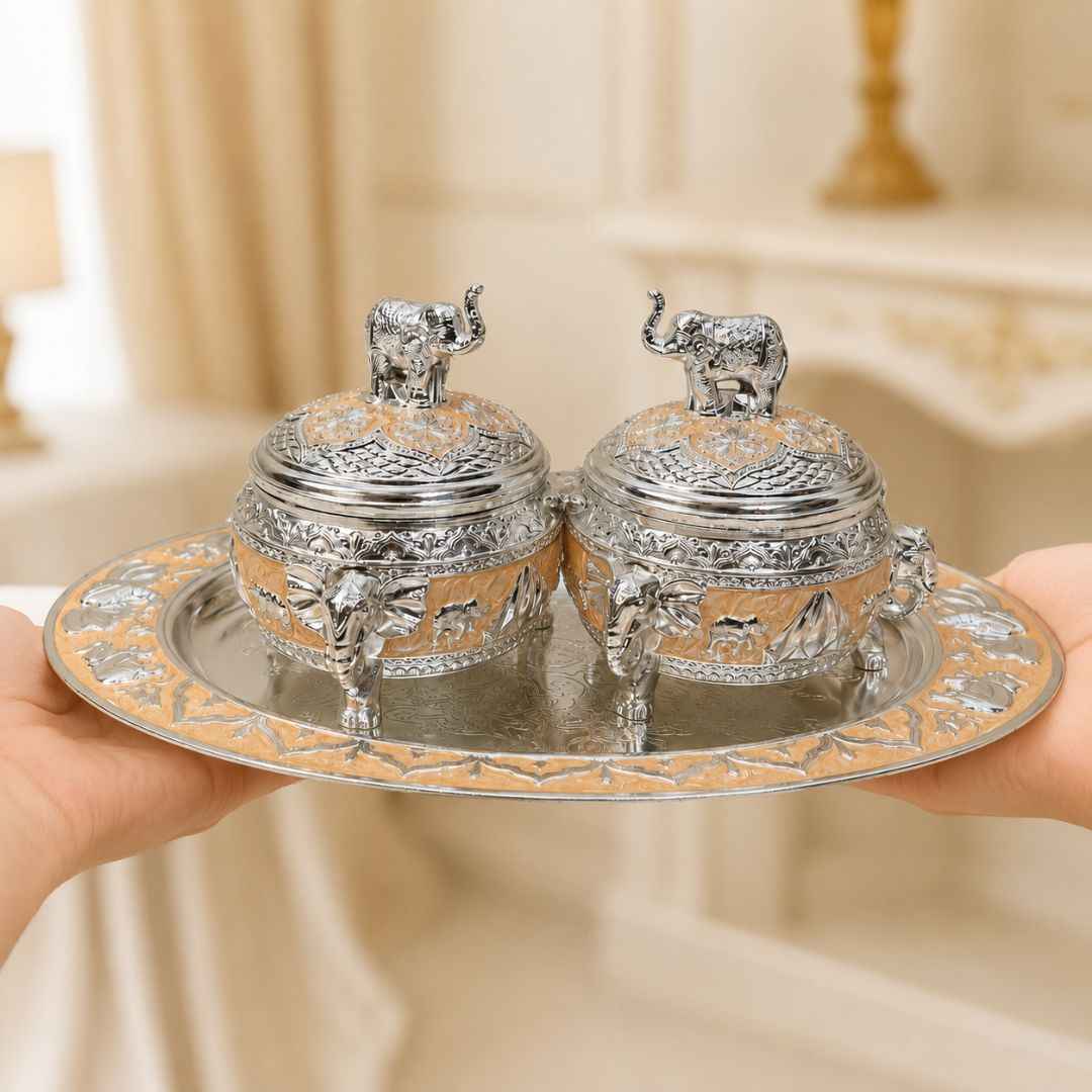 German Silver Peach Elephant Serving Set with Spoon