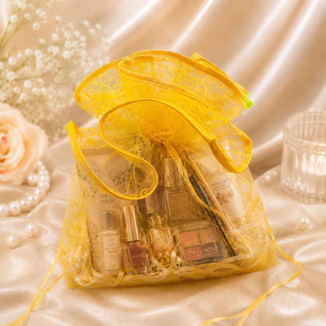 Yellow Organza Potli Gift Bag Pack of 5