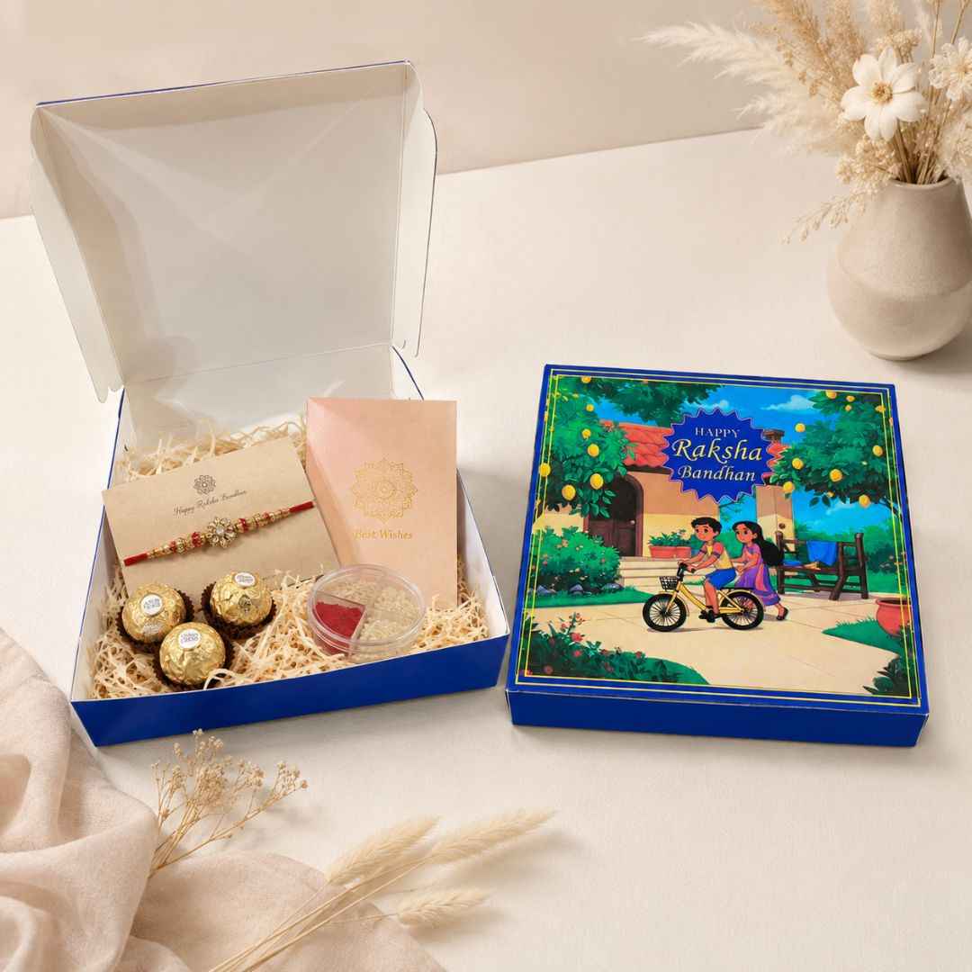 Blue Happy Raksha Bandhan Rakhi Gift Box Pack of 10