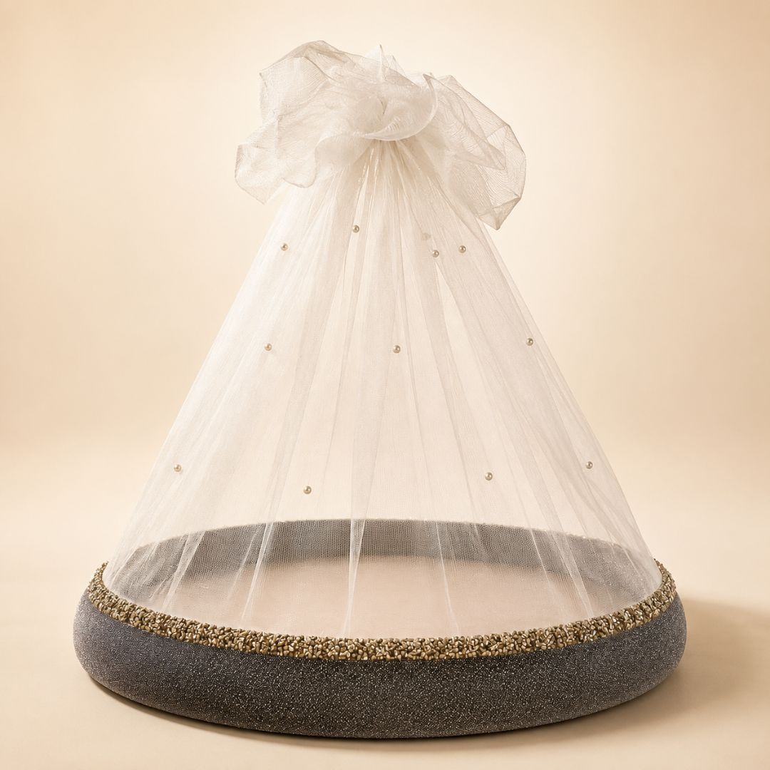 Charcoal Grey Pearl Net Round Hamper Basket