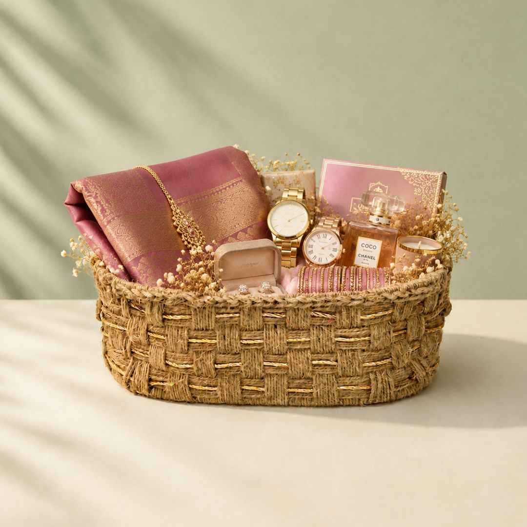 Premium Natural Jute Oval Hamper Basket Set – (Set of 3)
