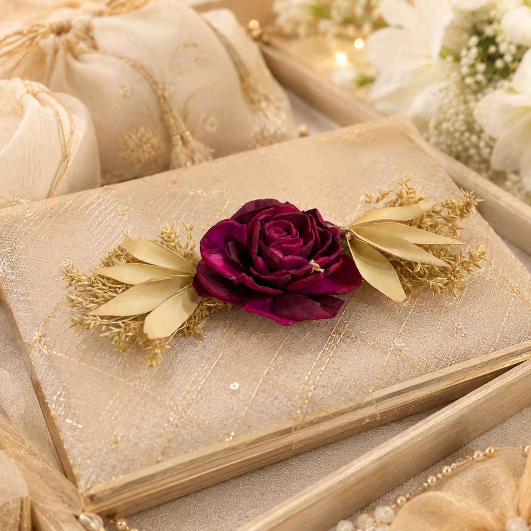Set of 5 Maroon Rose Decorative Accessories for Hamper & Trousseau Packing