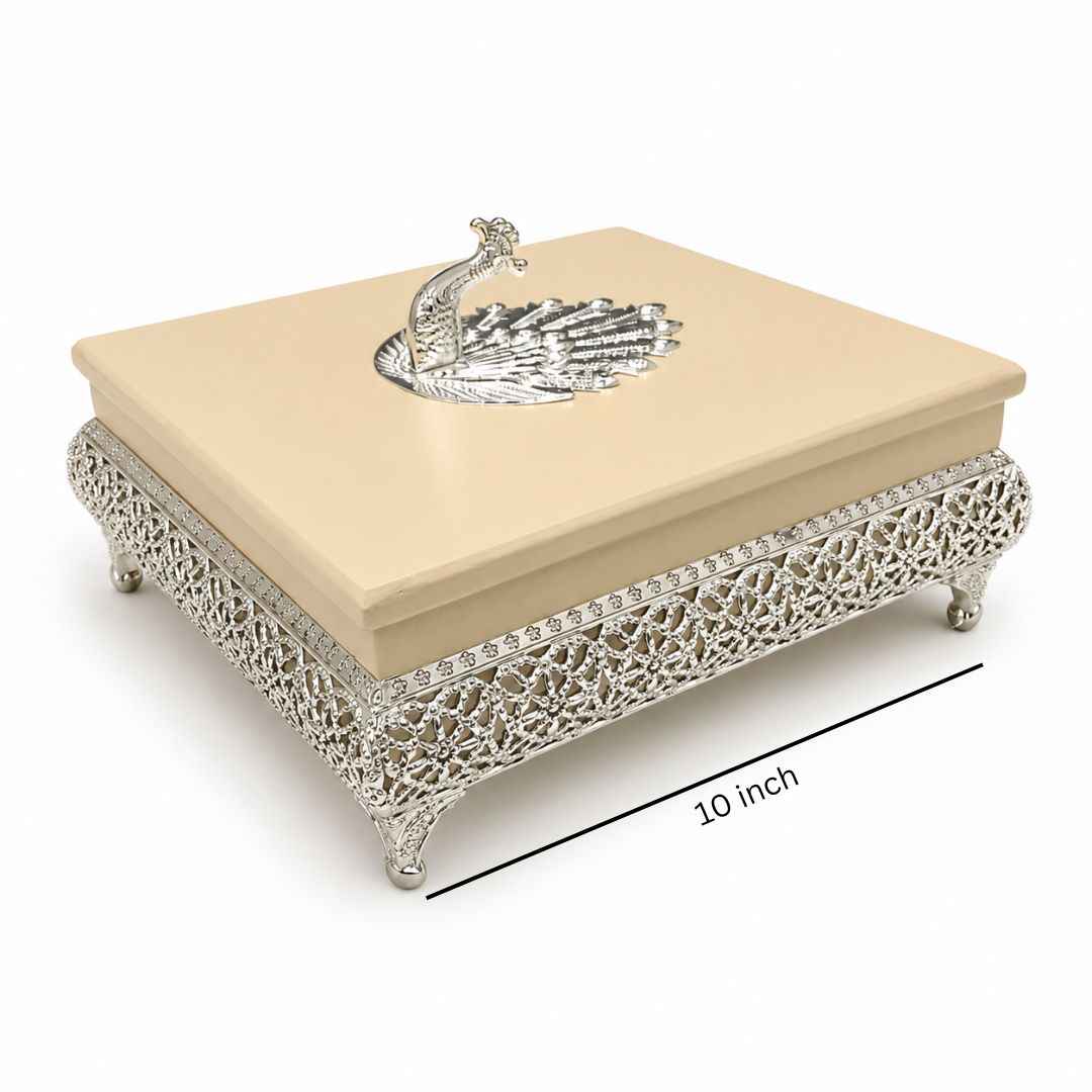 Premium German Silver Peacock Design Gift Box for Festive & Wedding Gifting