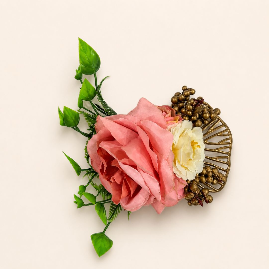 Set of 5 Peach & Gold Floral Decorative Accessories for Hamper & Trousseau Packing