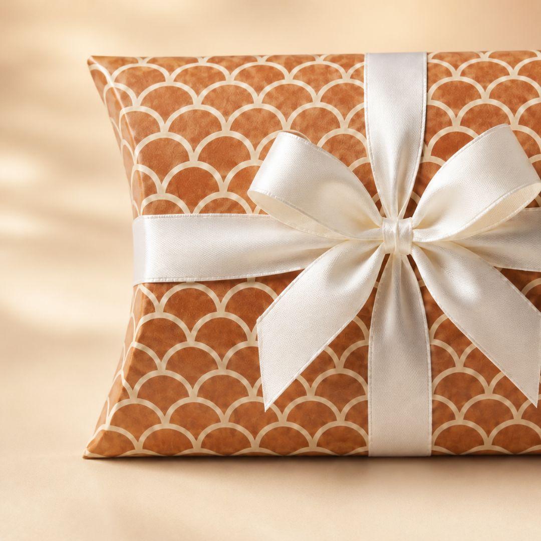 Pack of 24-Brown Scallop Pattern Pillow Gift Box with White Ribbon