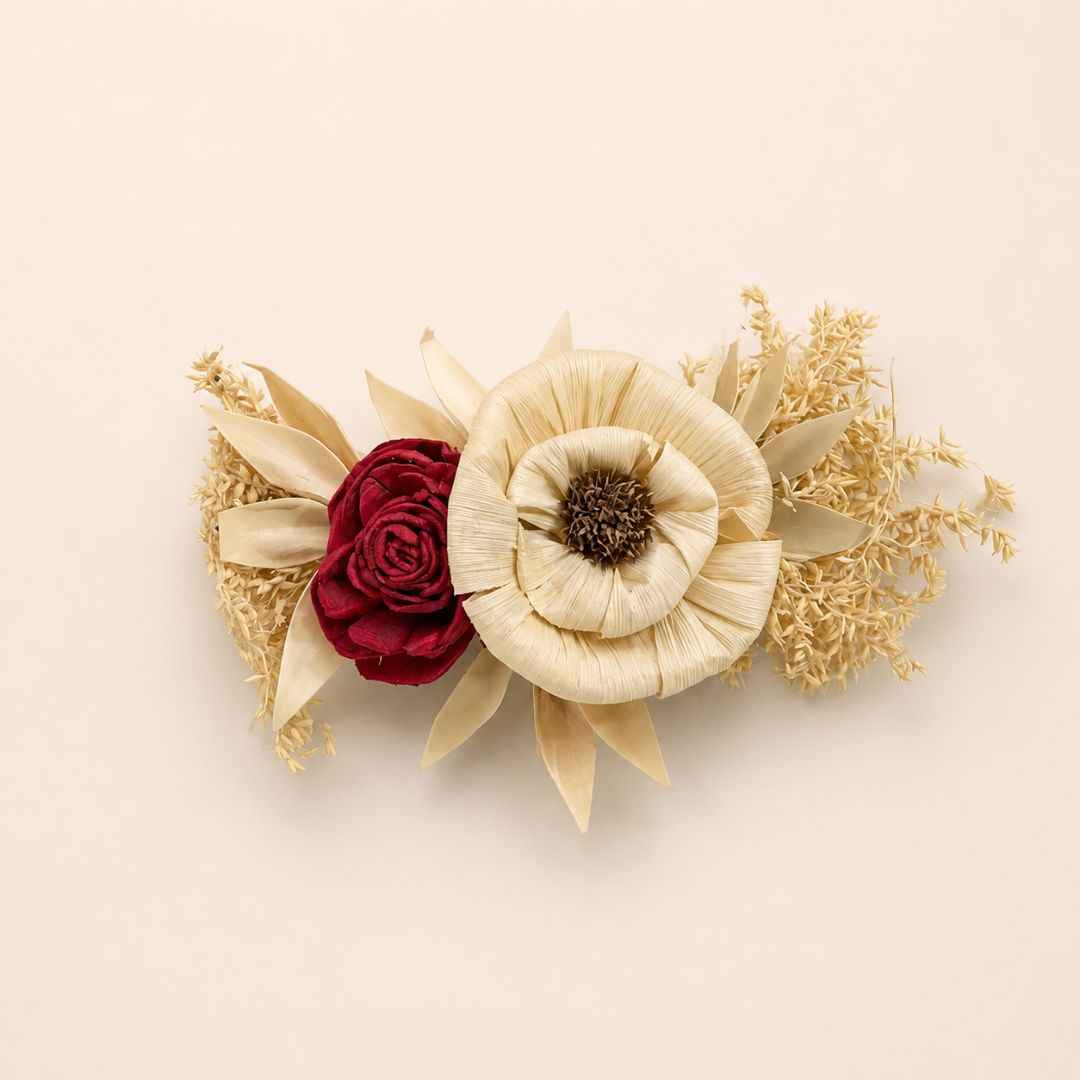 Set of 5 Cream & Red Floral Decorative Accessories for Hamper & Trousseau Packing