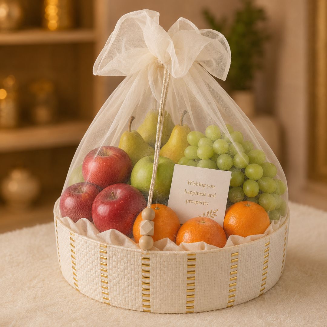 Set of 2-Ivory Gold Round Net Hamper Basket