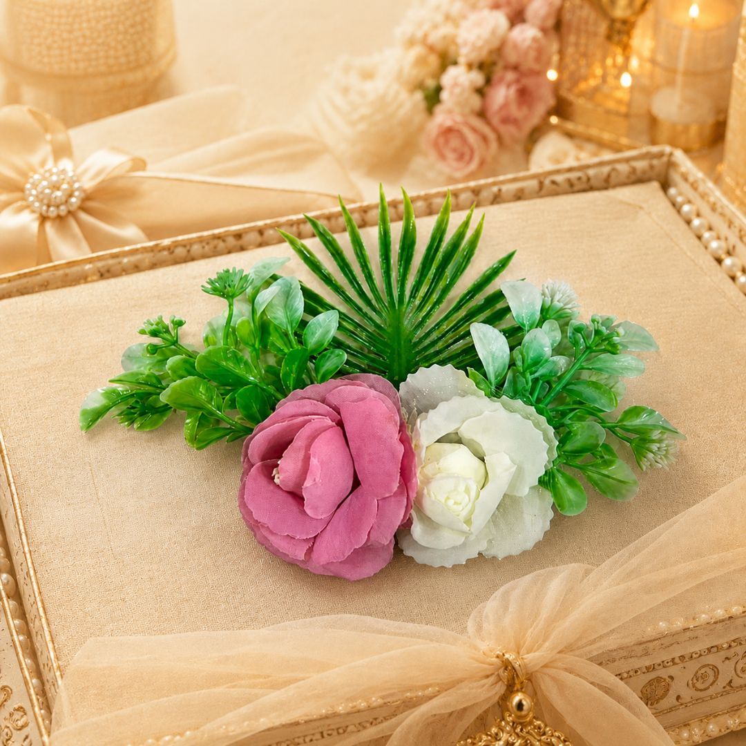 Set of 5 Pink & White Floral Decorative Accessories for Hampers, Trousseau Packing & Wedding Trays