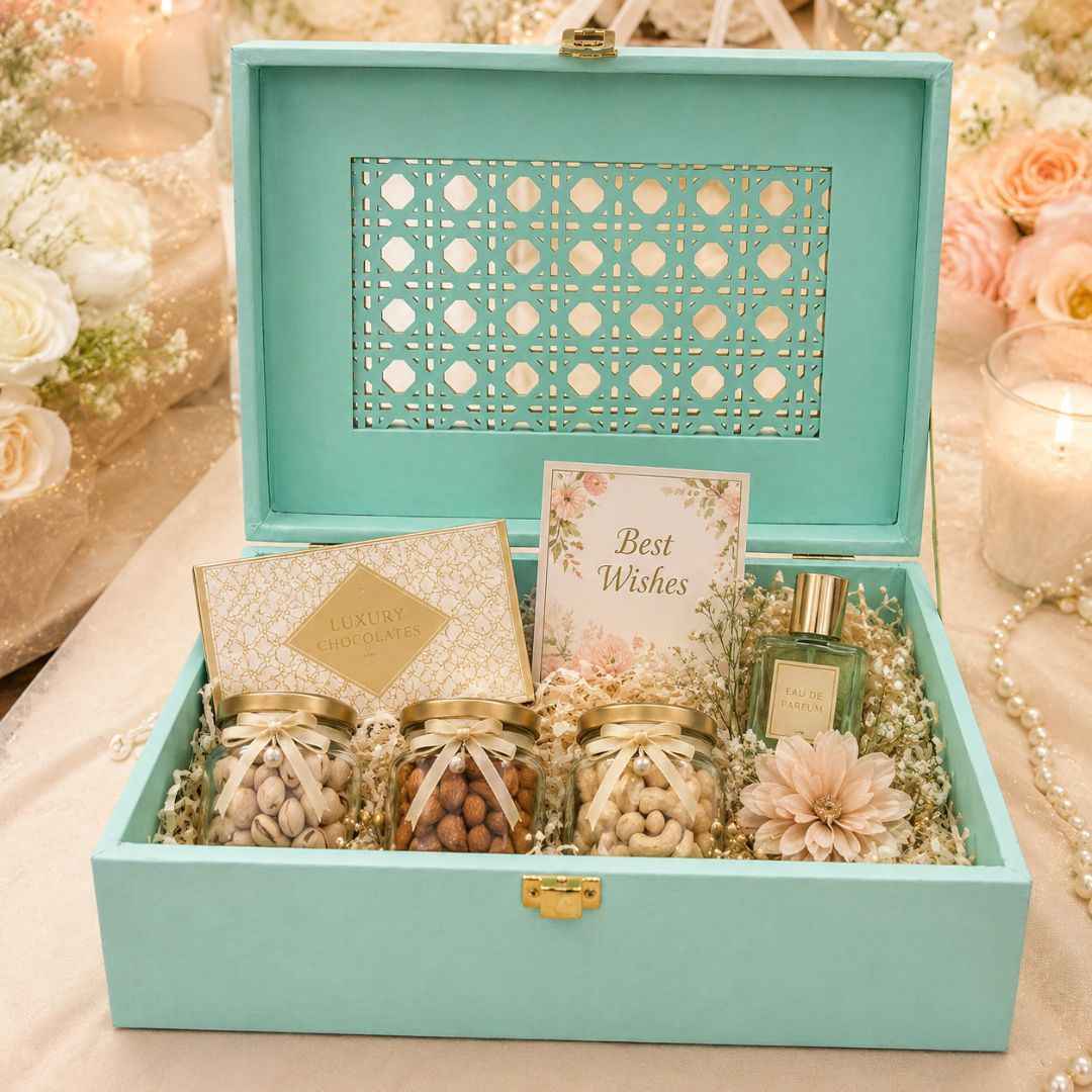 Mint Green Laser Cut Gift Box with Golden Latch