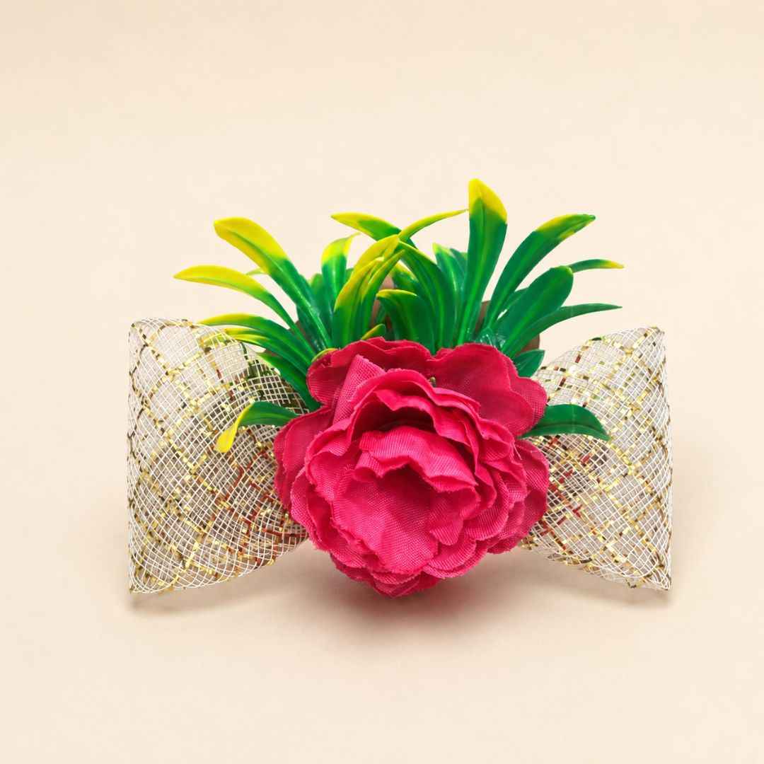 Hot Pink Floral Golden Bow Decoration Accessory for Hamper Packing