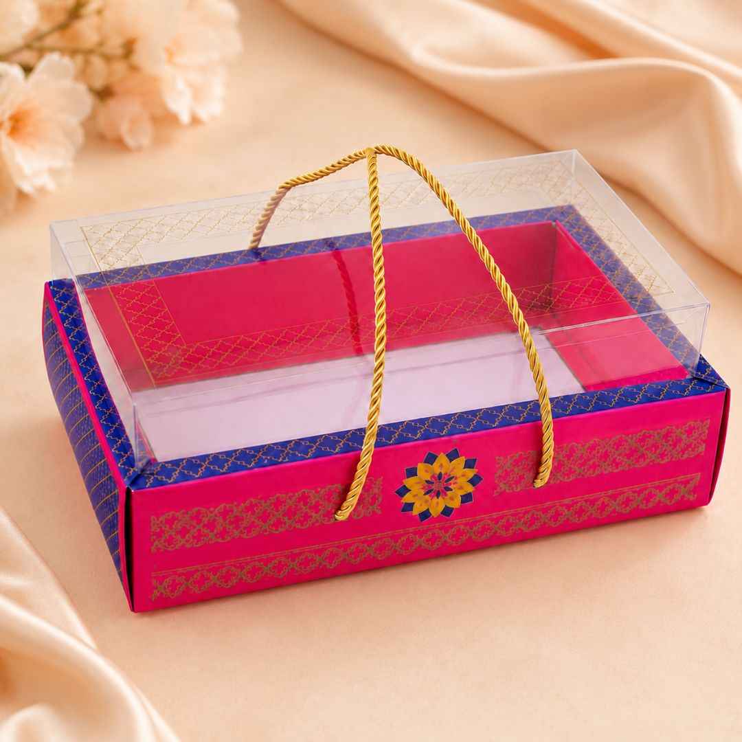 Pack of 5- Pink Blue Transparent Lid Gift Tray Box