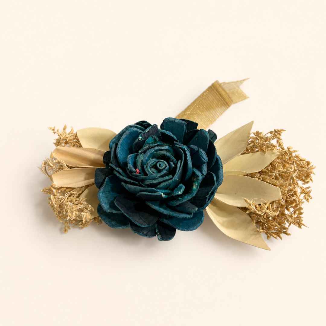 Set of 5 Teal Rose Decorative Accessories with Golden Leaves for Hamper & Trousseau Packing
