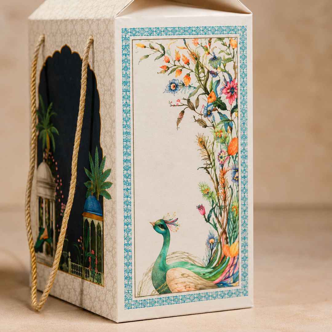 Pack of 5- Ivory Peacock Window Gift Box Pack of 5