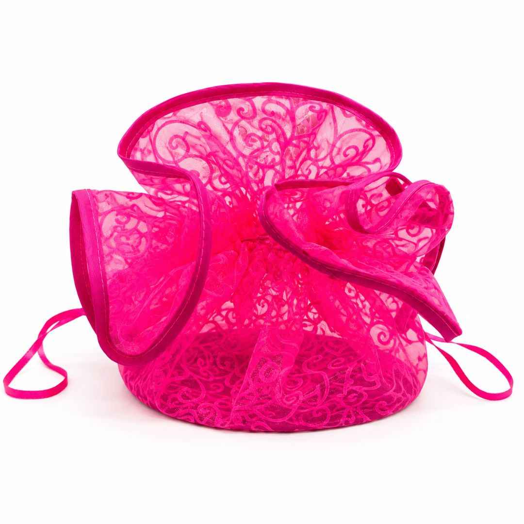 Pink Designer Organza Potli Basket – Set of 5