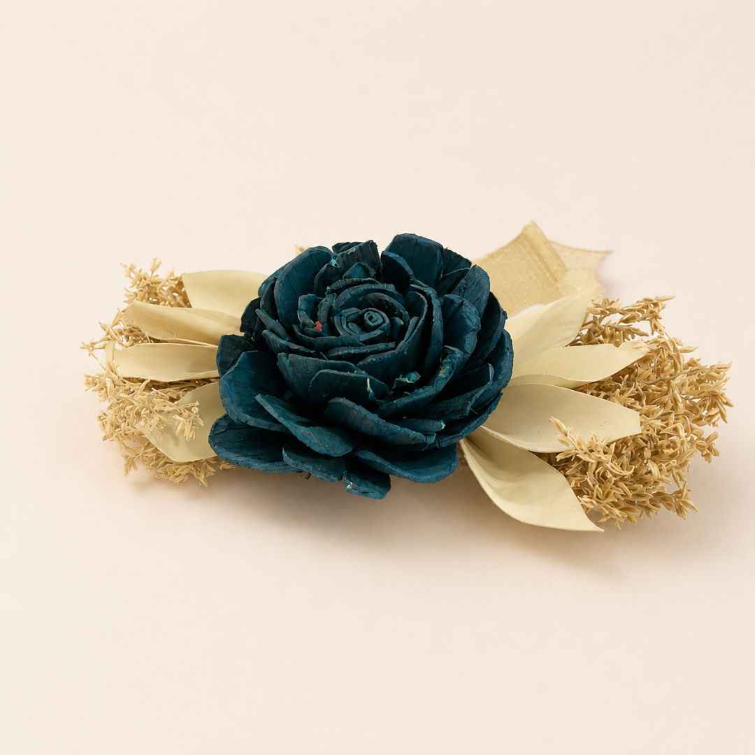 Set of 5 Teal Rose Decorative Accessories with Golden Leaves for Hamper & Trousseau Packing