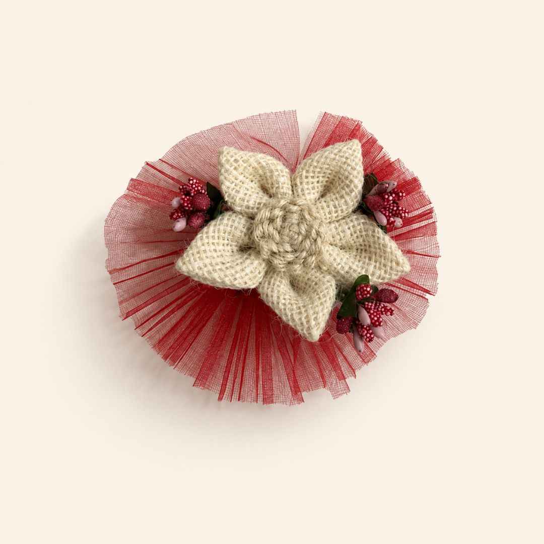 Set of 5 Jute Flower Decorative Accessories with Red Net for Hamper & Trousseau Packing