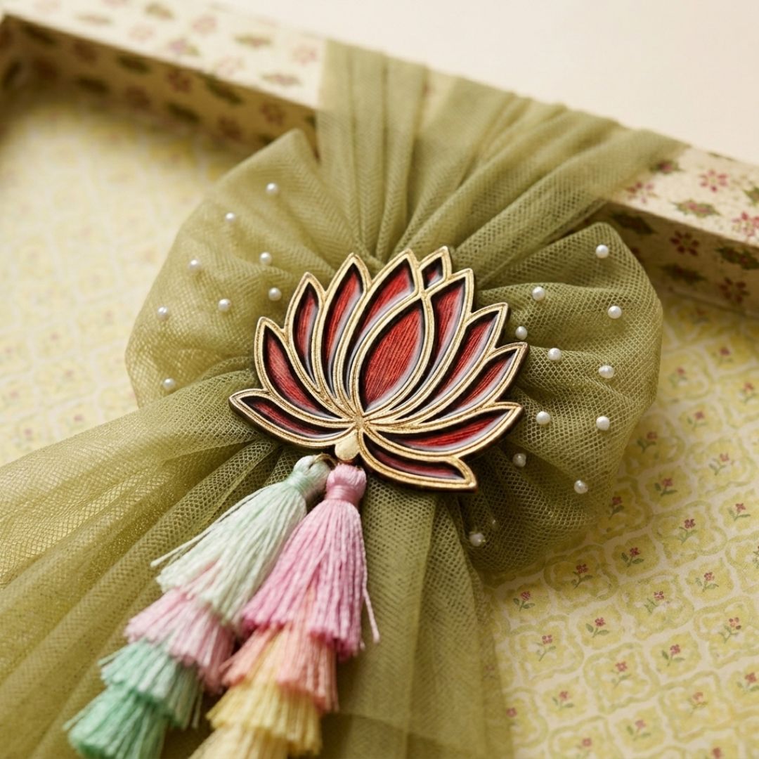 Pack of 3 Lotus Theme Decorative Gift Trays for Wedding Trousseau & Return Gift Packing (21x16 Inch)