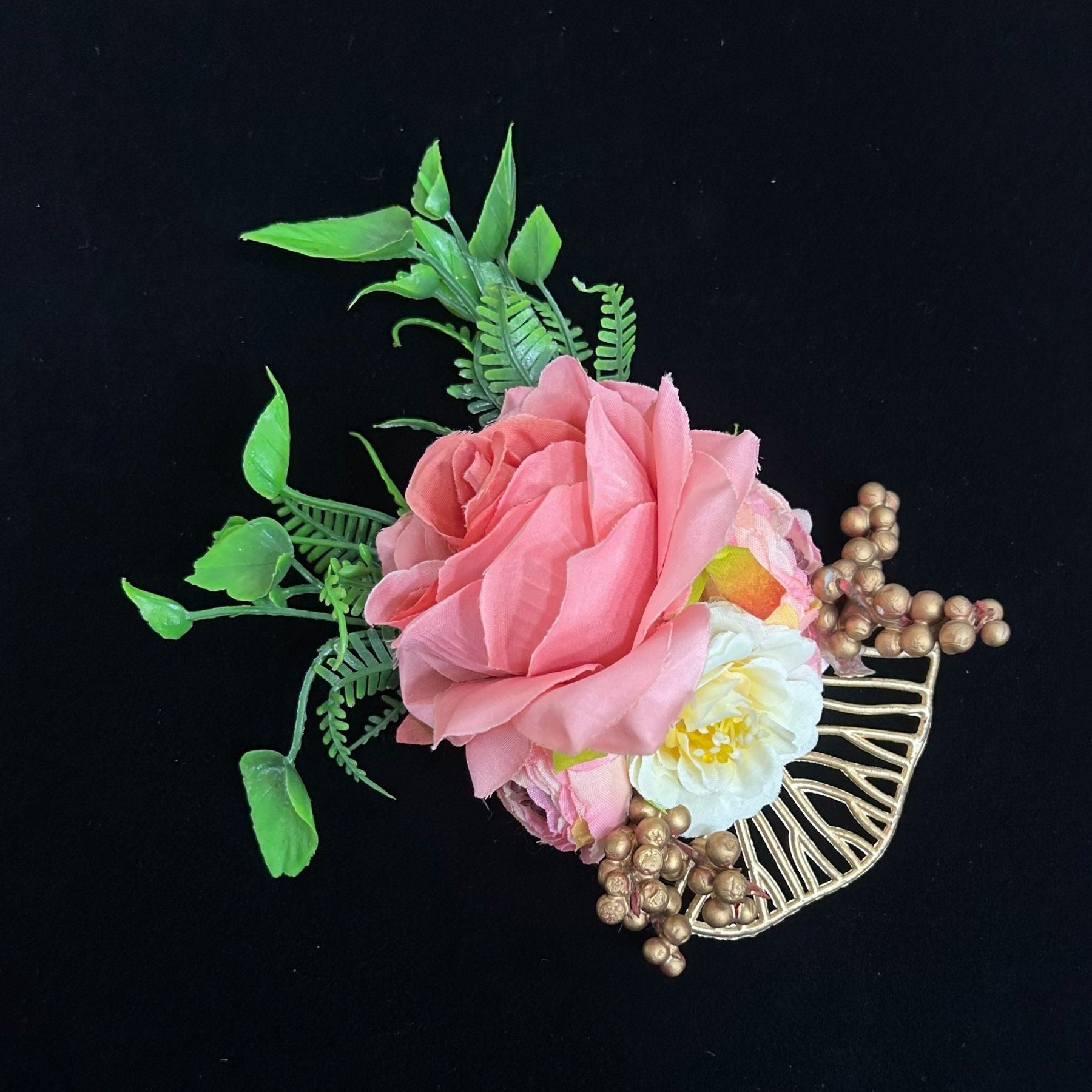 Handmade Blush Pink and White Floral Bunch with Golden Accents for Hampers & Trousseau Packing