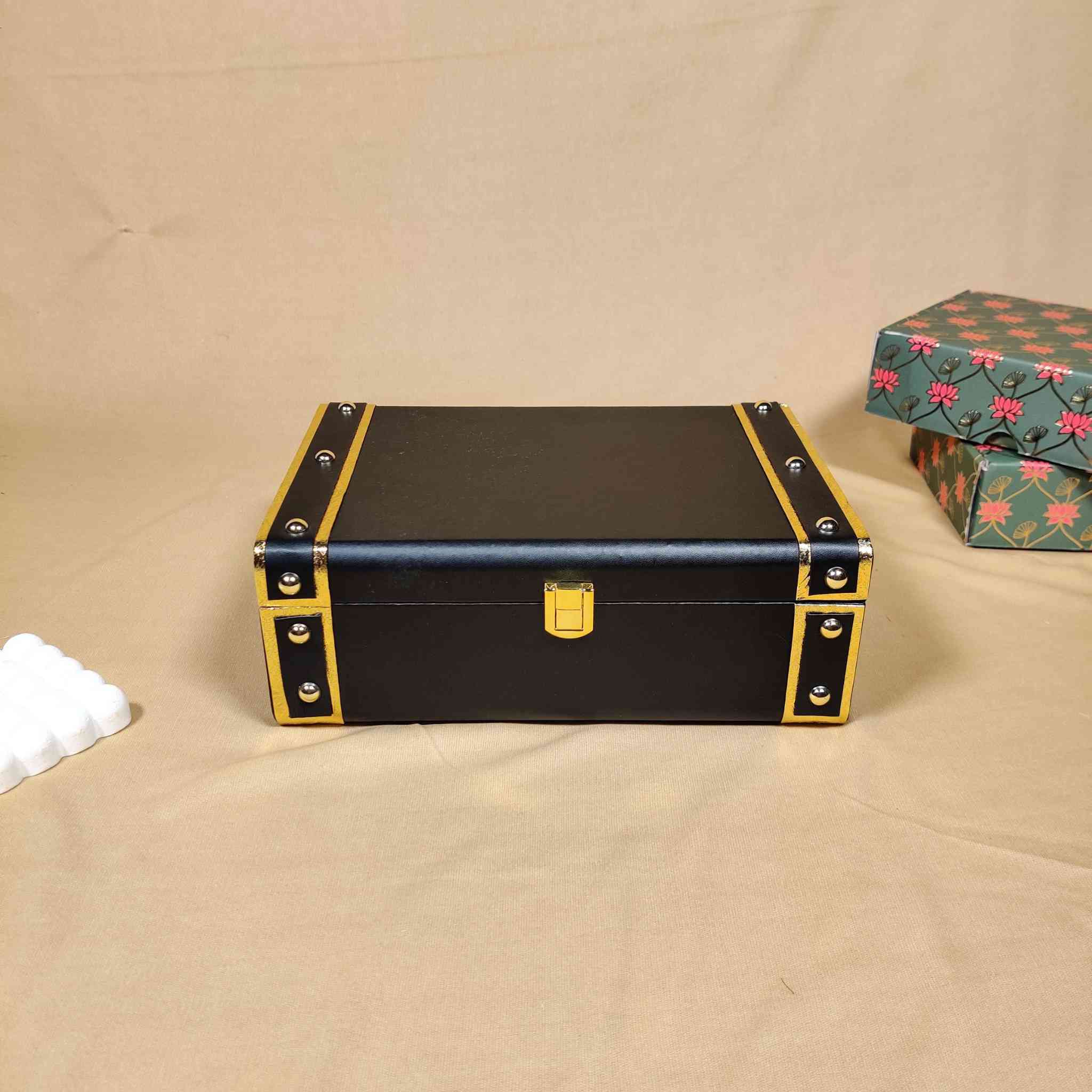 Dotted Black Trunk Box For Gift Hamper (10x7x3 inches) | adscraft.in 