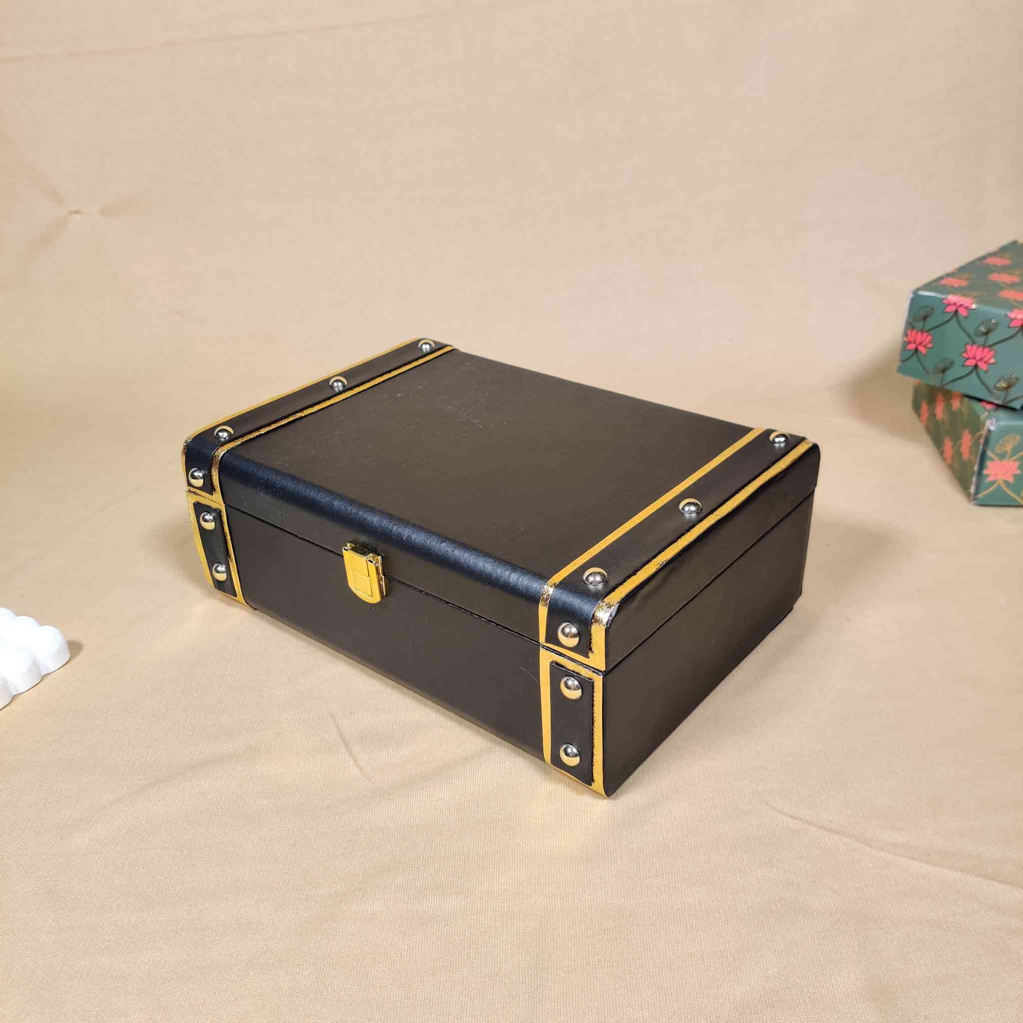 Dotted Black Trunk Box For Gift Hamper (10x7x3 inches)