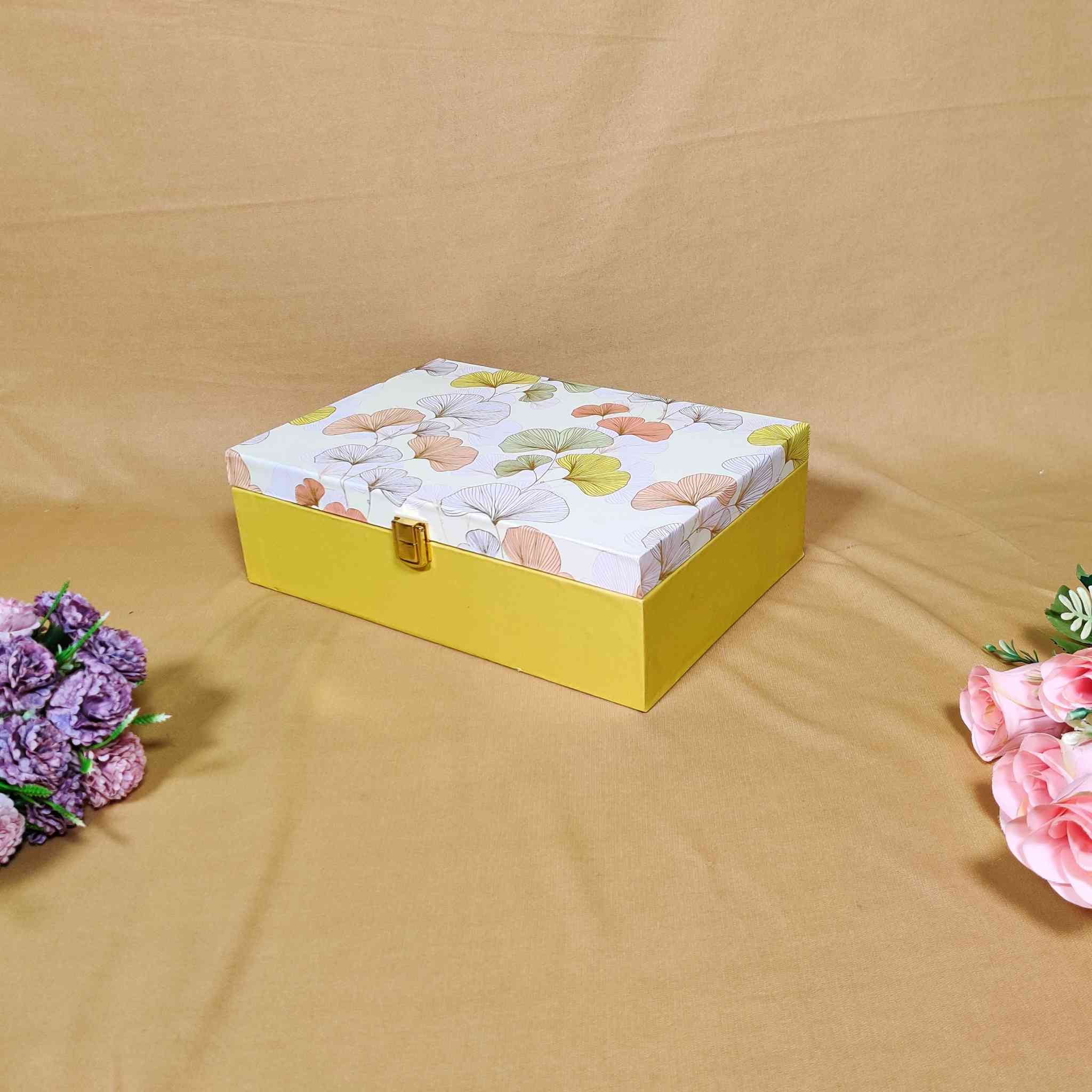 Yellow Floral Box For Gift Hamper (10x7x3 inches)