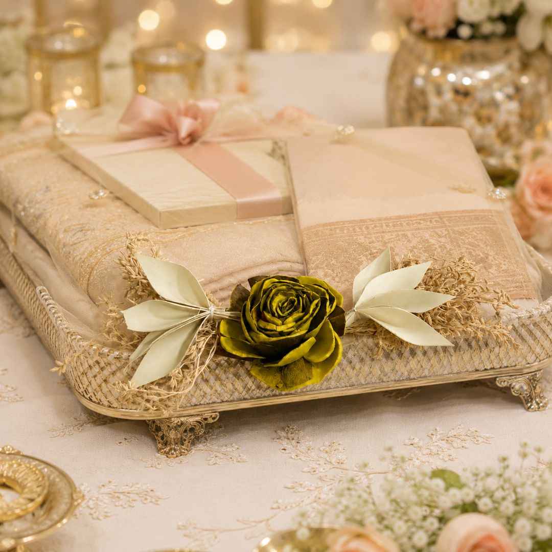 Set of 5 Olive Green Rose Decorative Accessories for Hamper & Trousseau Packing