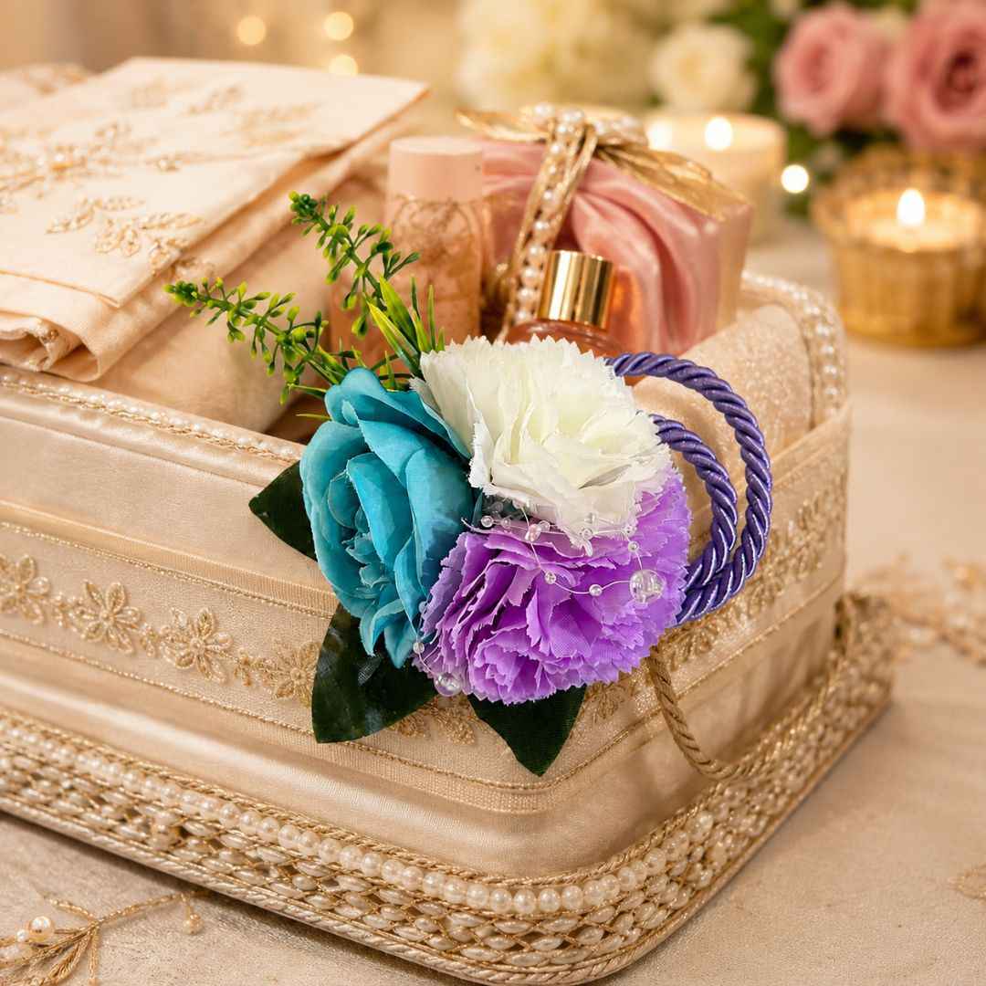 Set of 5 Multicolor Floral Decorative Accessories for Hamper & Trousseau Packing