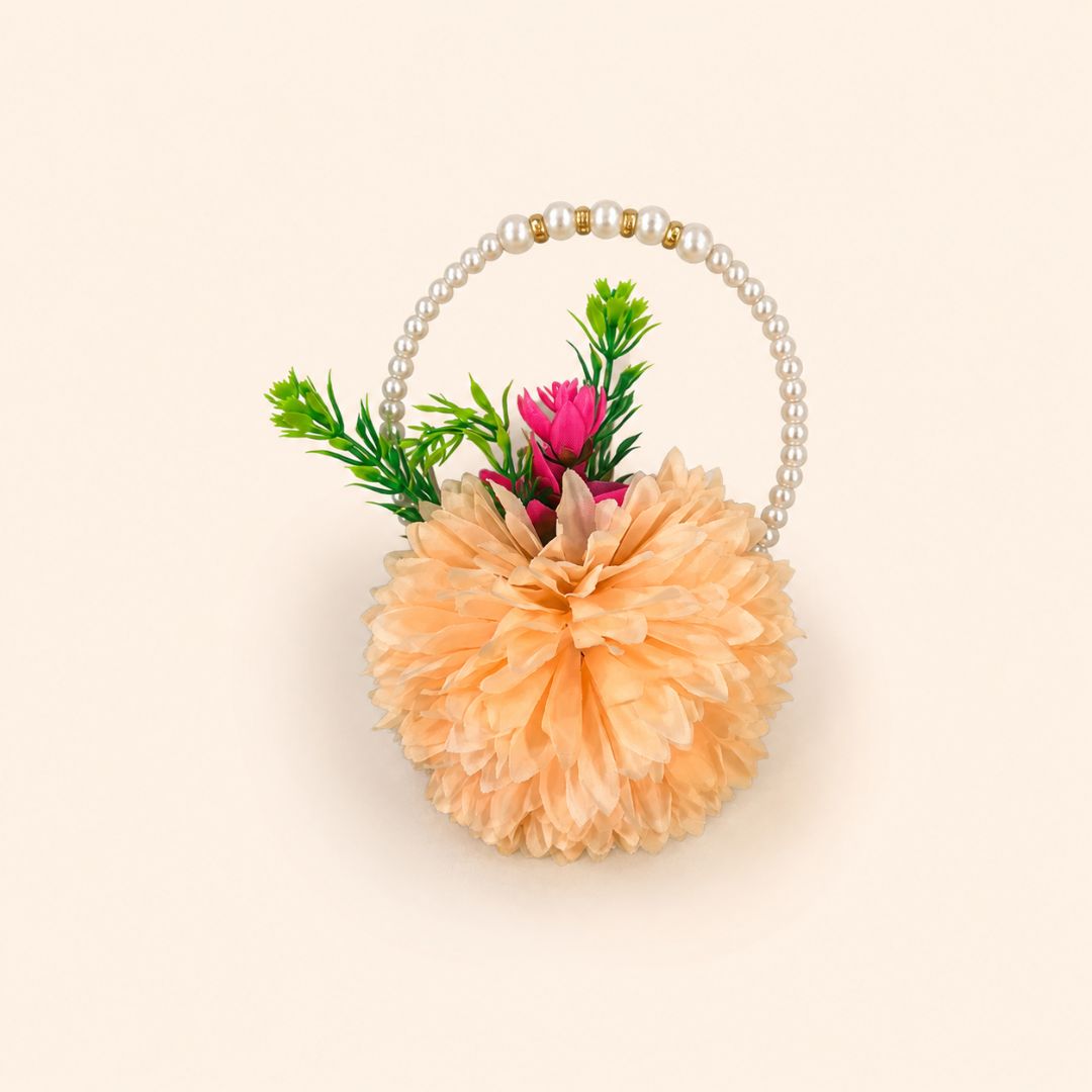Set of 5 Peach Pearl Handle Floral Decorative Accessories for Hamper & Trousseau Packing