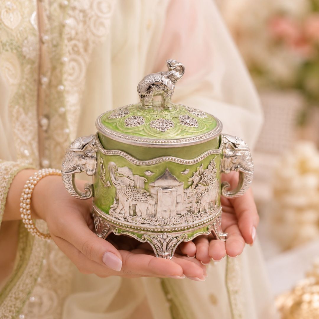 German Silver Elephant Lid Decorative Storage Box – 3 Inch Premium Handcrafted Gift Container - Adscraft.in