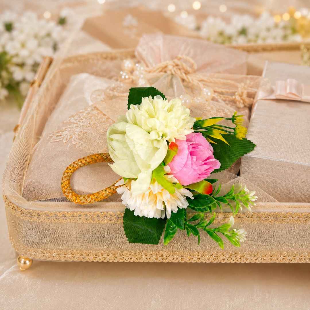 Set of 5 Pink & White Floral Decorative Accessories for Hamper & Trousseau Packing