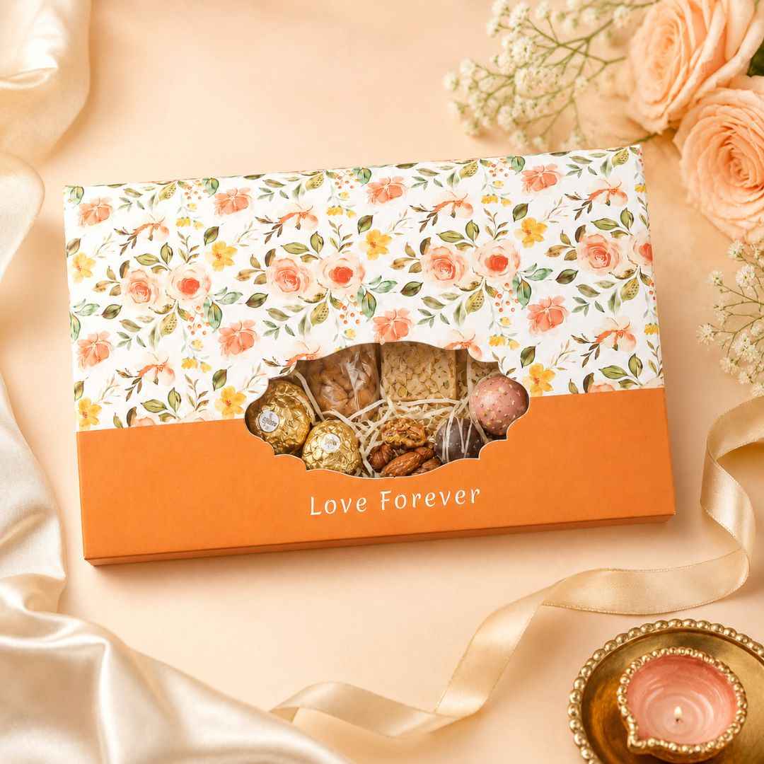 Pack of 8- Orange Floral Love Forever Gift Box