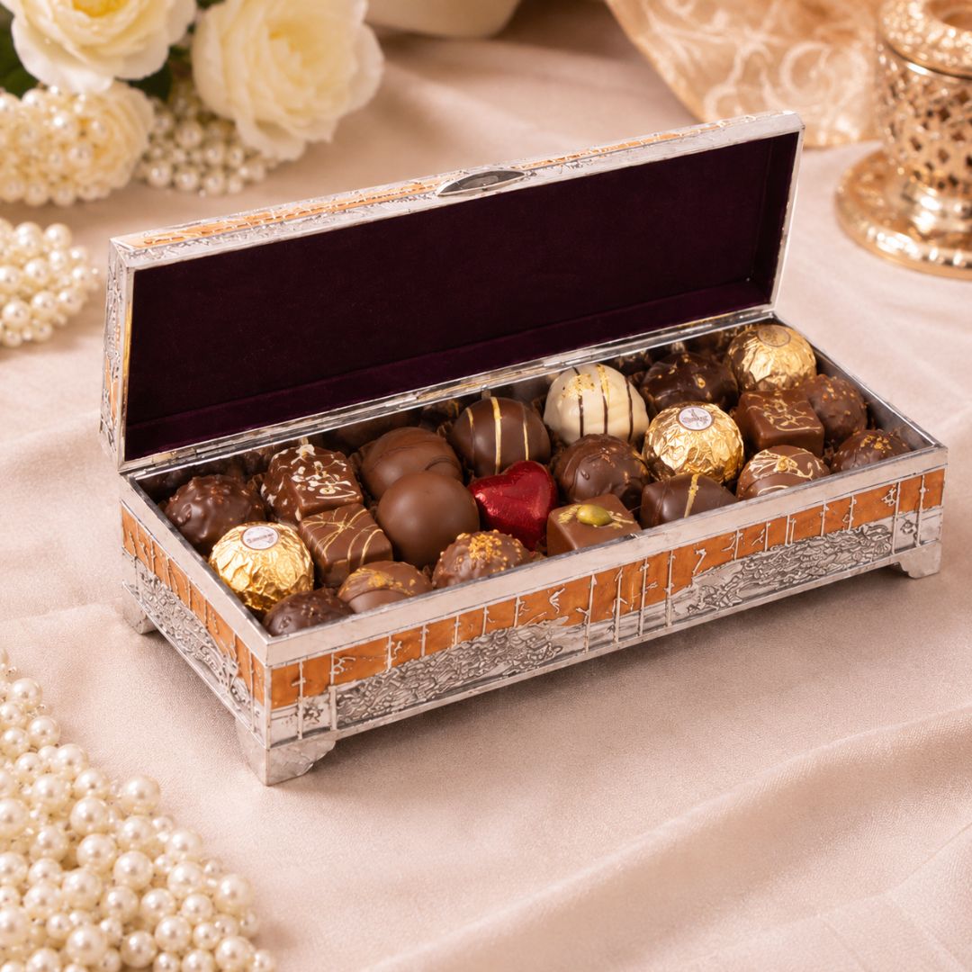 Premium German Silver Peacock Dry Fruit Box with Orange Enamel Finish (9 x 3.5 x 2 Inch)