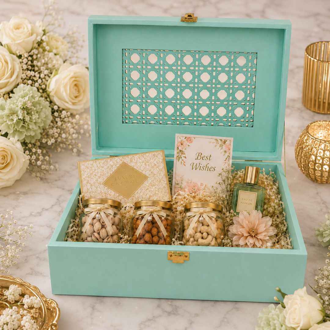 Mint Green Laser Cut Gift Box with Golden Latch