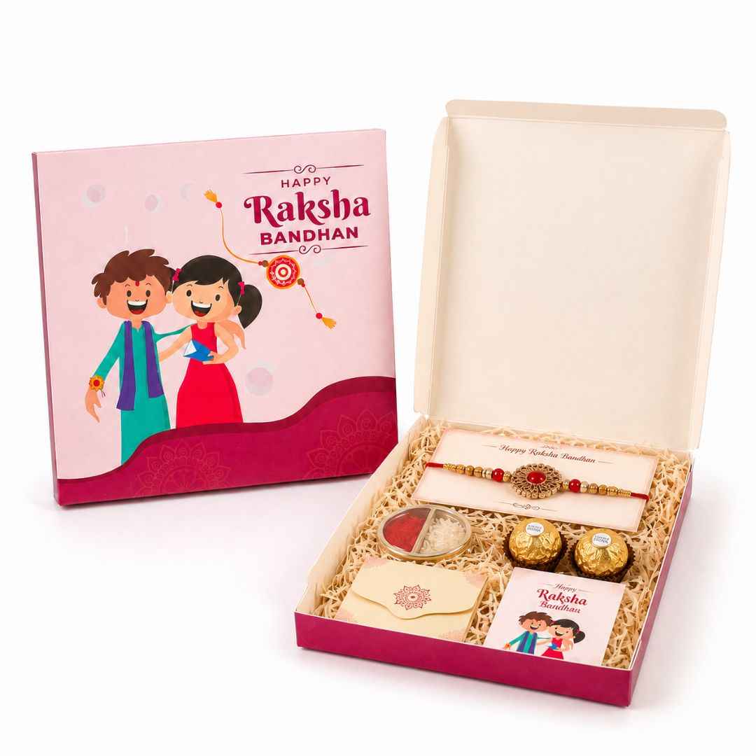 Pink Happy Raksha Bandhan Rakhi Gift Box Pack of 10