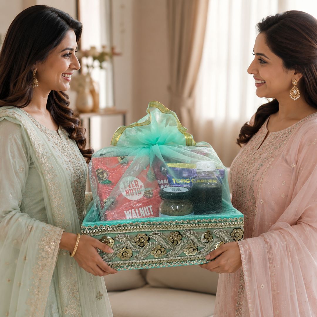 Set of 3-Turquoise Silver Embroidered Wedding Hamper Basket  Set