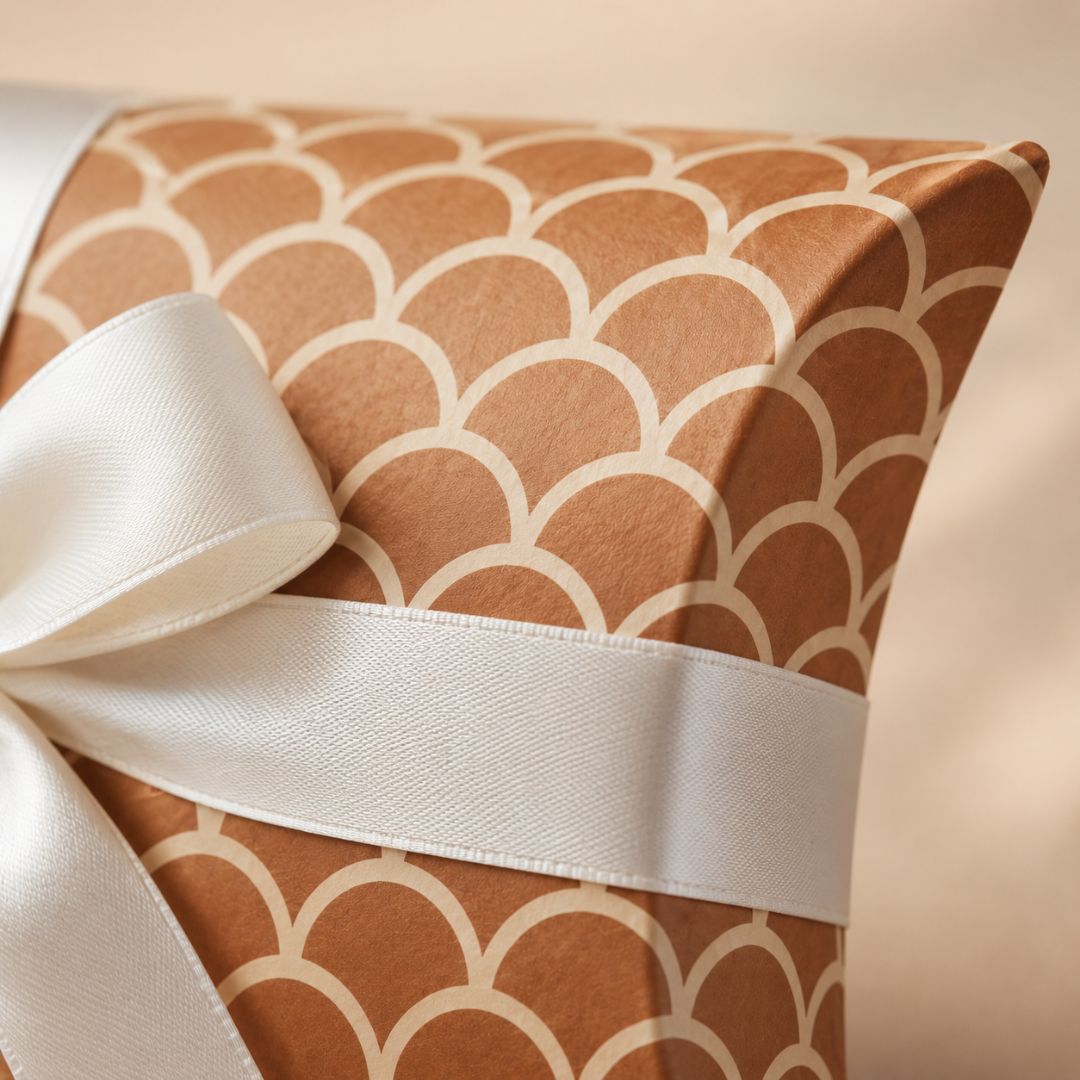 Pack of 24-Brown Scallop Pattern Pillow Gift Box with White Ribbon