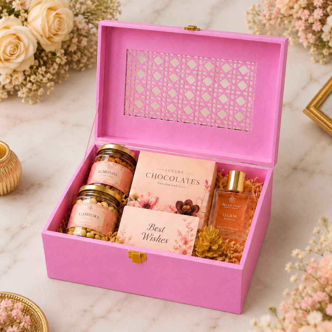 Pastel Pink Laser Cut Gift Box with Golden Latch