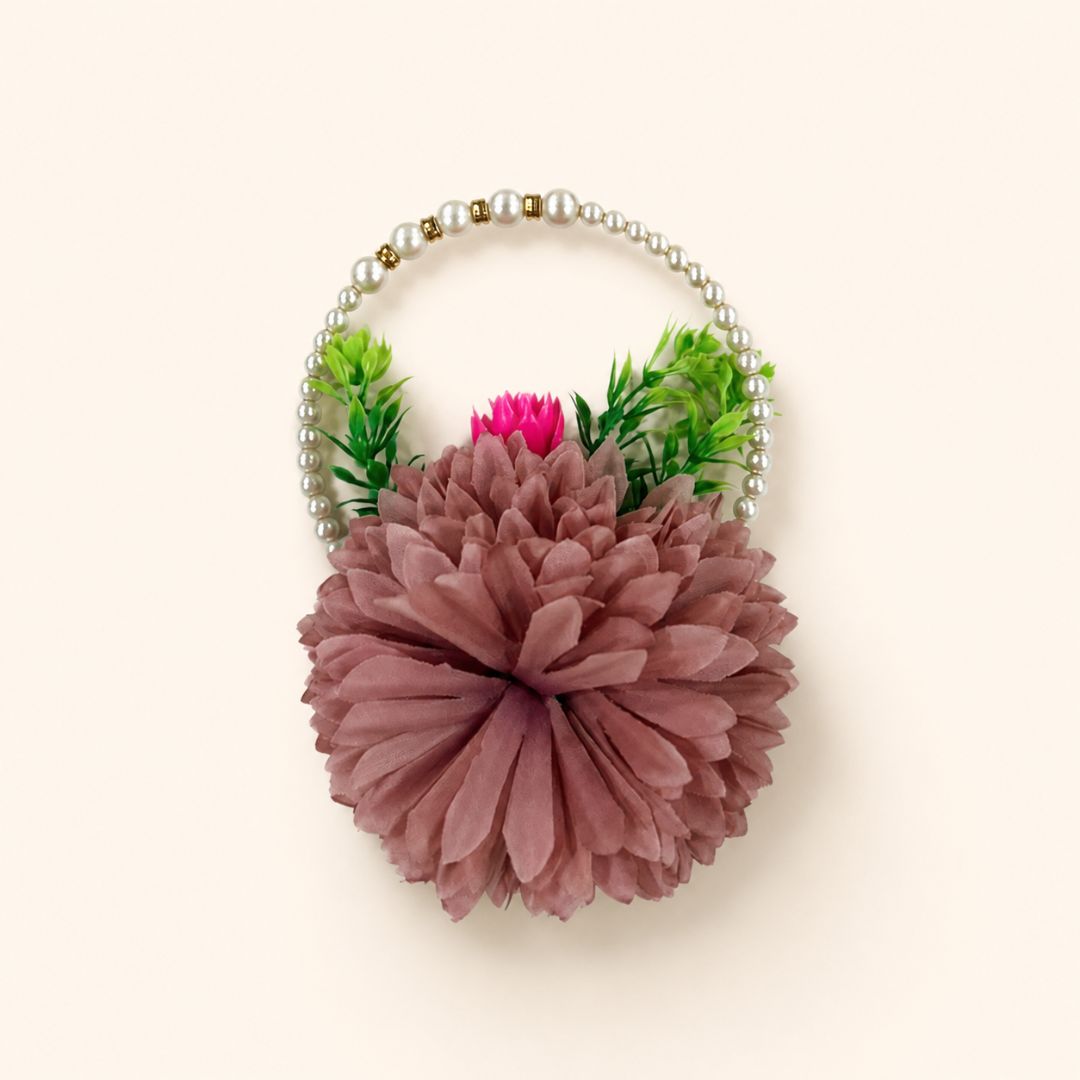 Set of 5 Mauve Pearl Handle Floral Decorative Accessories for Hamper & Trousseau Packing