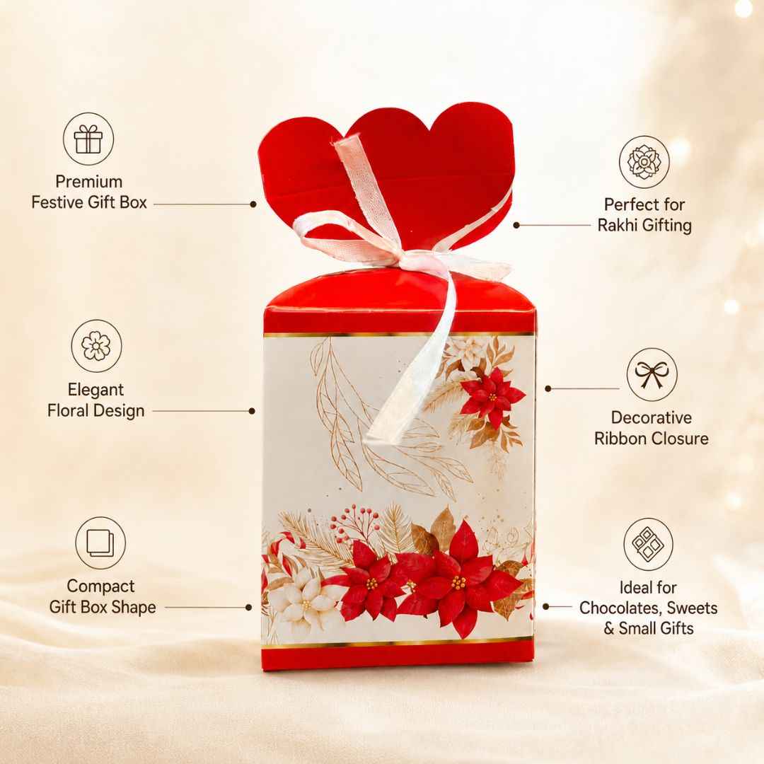 Pack of 8 -Red Floral Ribbon Gift Box